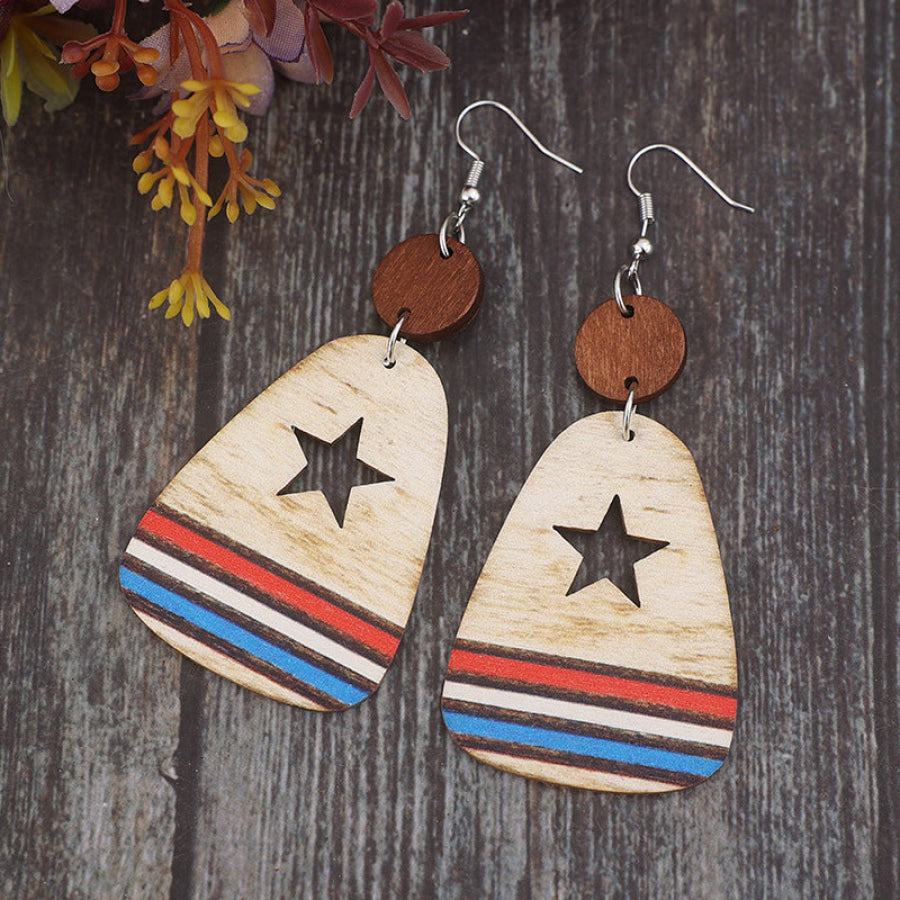 Cutout Star & Stripes Wooden Dangle Earrings Multicolor / One Size Apparel and Accessories