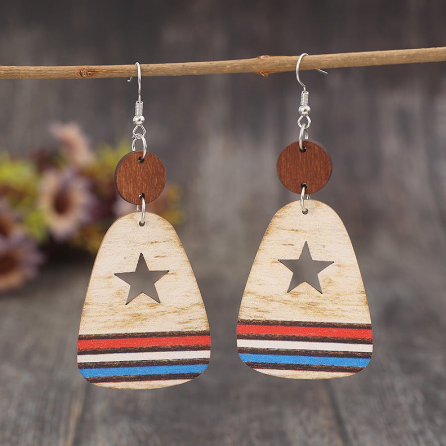 Cutout Star &amp; Stripes Wooden Dangle Earrings Multicolor / One Size Apparel and Accessories