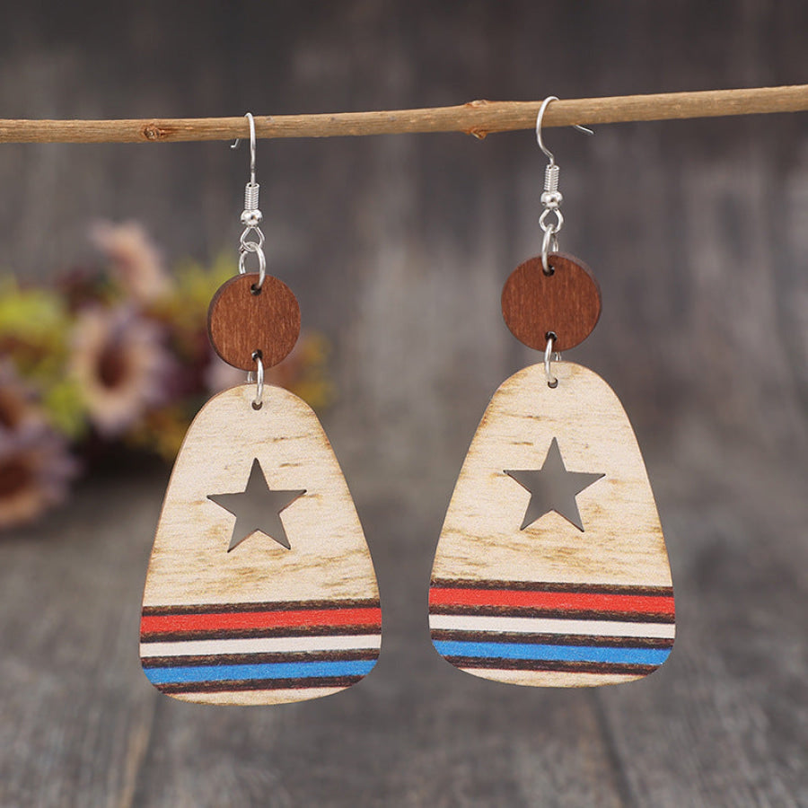 Cutout Star & Stripes Wooden Dangle Earrings Multicolor / One Size Apparel and Accessories