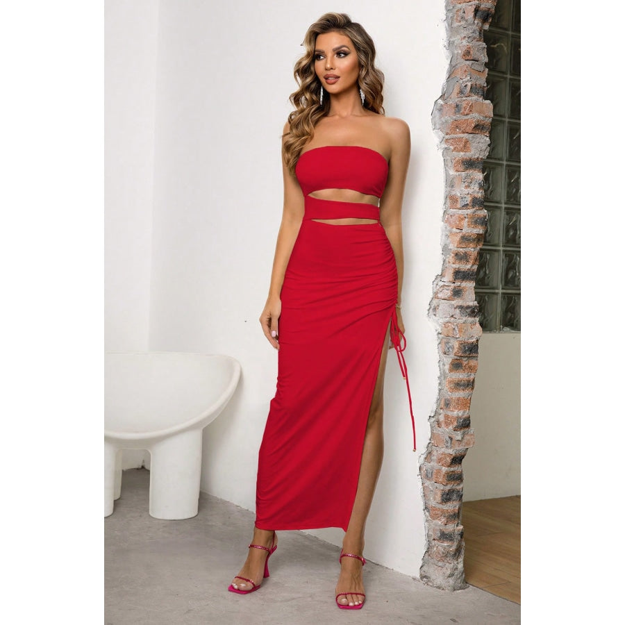 Cutout Strapless Split Dress Red / XS