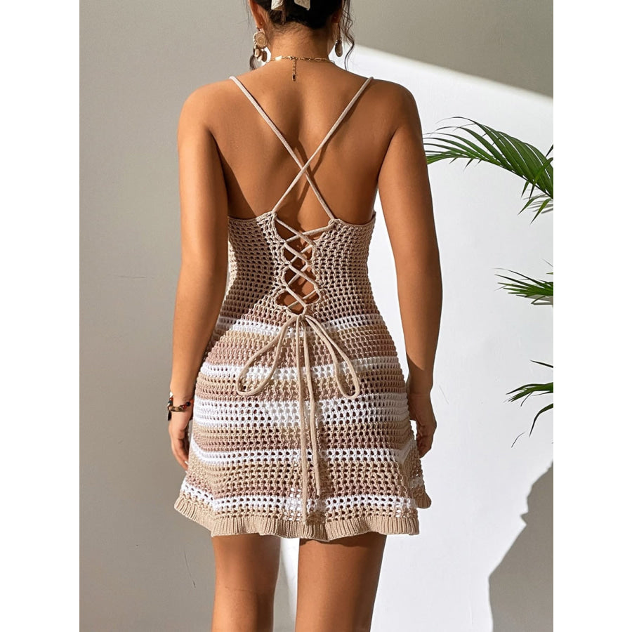 Cutout Striped Spaghetti Strap Cover Up Dress Apparel and Accessories