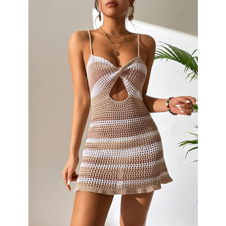 Cutout Striped Spaghetti Strap Cover Up Dress Apparel and Accessories