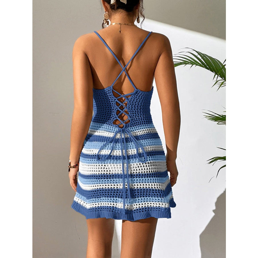 Cutout Striped Spaghetti Strap Cover Up Dress Apparel and Accessories