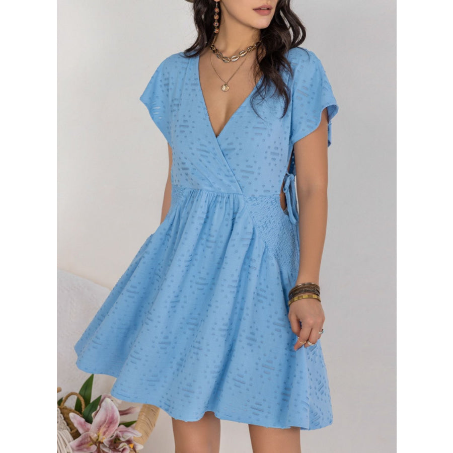 Cutout Surplice Short Sleeve Dress Apparel and Accessories