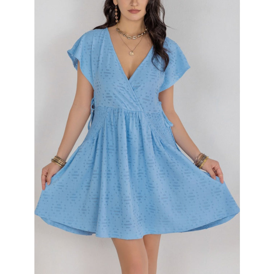 Cutout Surplice Short Sleeve Dress Apparel and Accessories