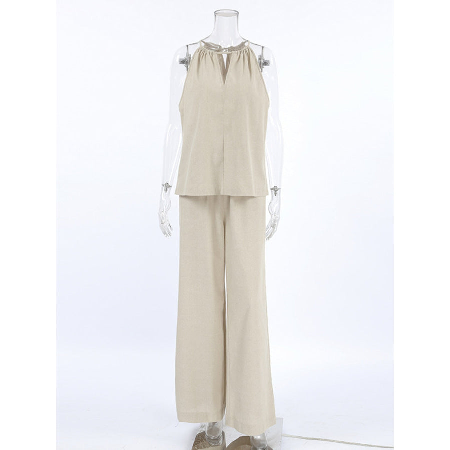 Cutout Tank and Wide Leg Pants Set Apparel Accessories