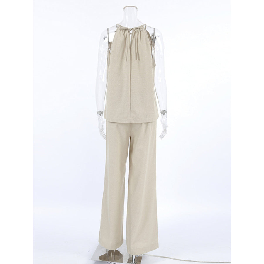 Cutout Tank and Wide Leg Pants Set Apparel Accessories