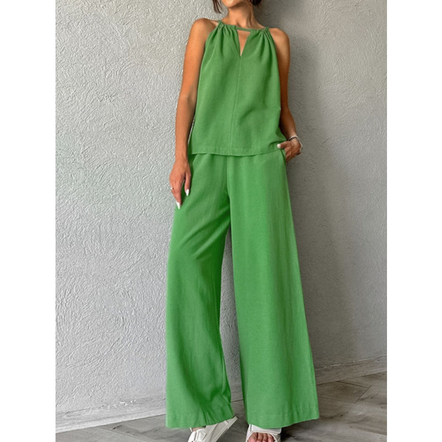 Cutout Tank and Wide Leg Pants Set Apparel Accessories