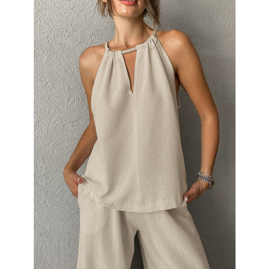 Cutout Tank and Wide Leg Pants Set Apparel Accessories