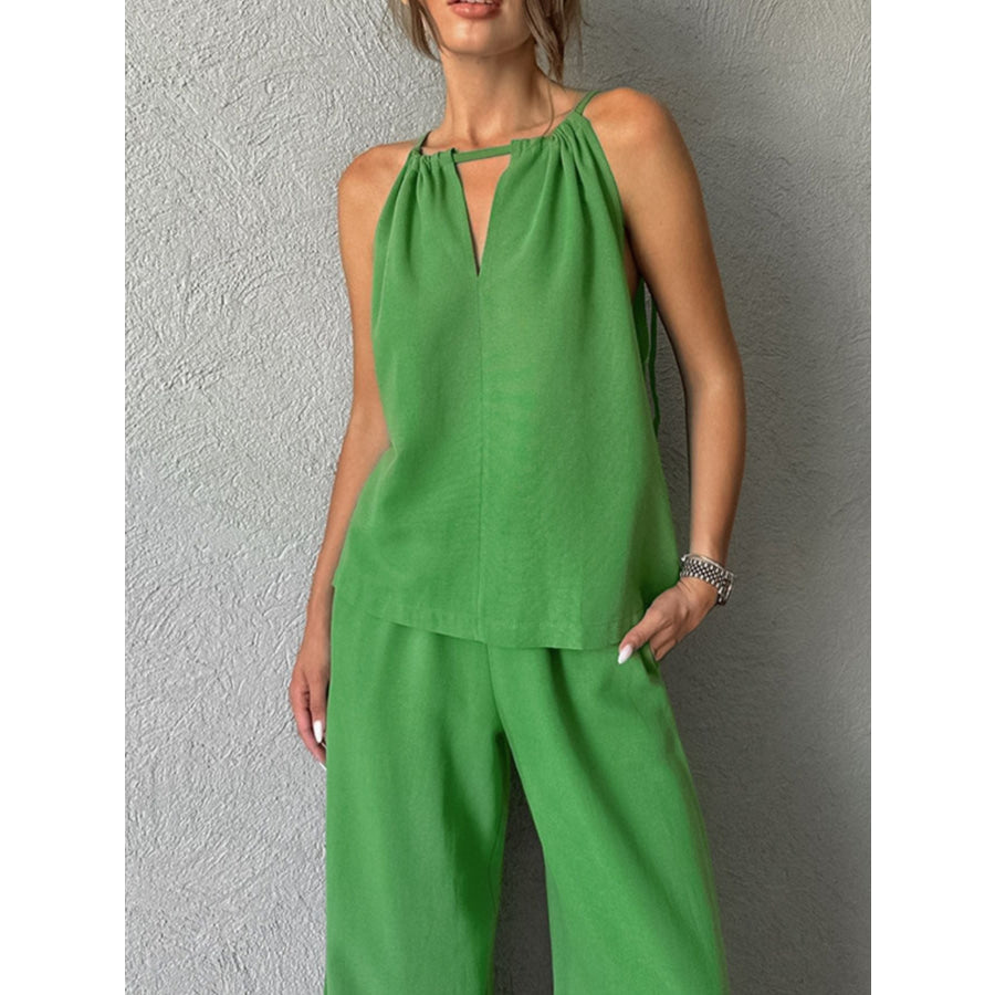 Cutout Tank and Wide Leg Pants Set Apparel Accessories