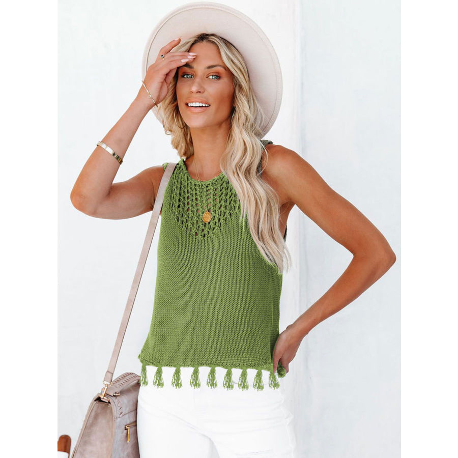 Cutout Tassel Round Neck Tank Apparel and Accessories