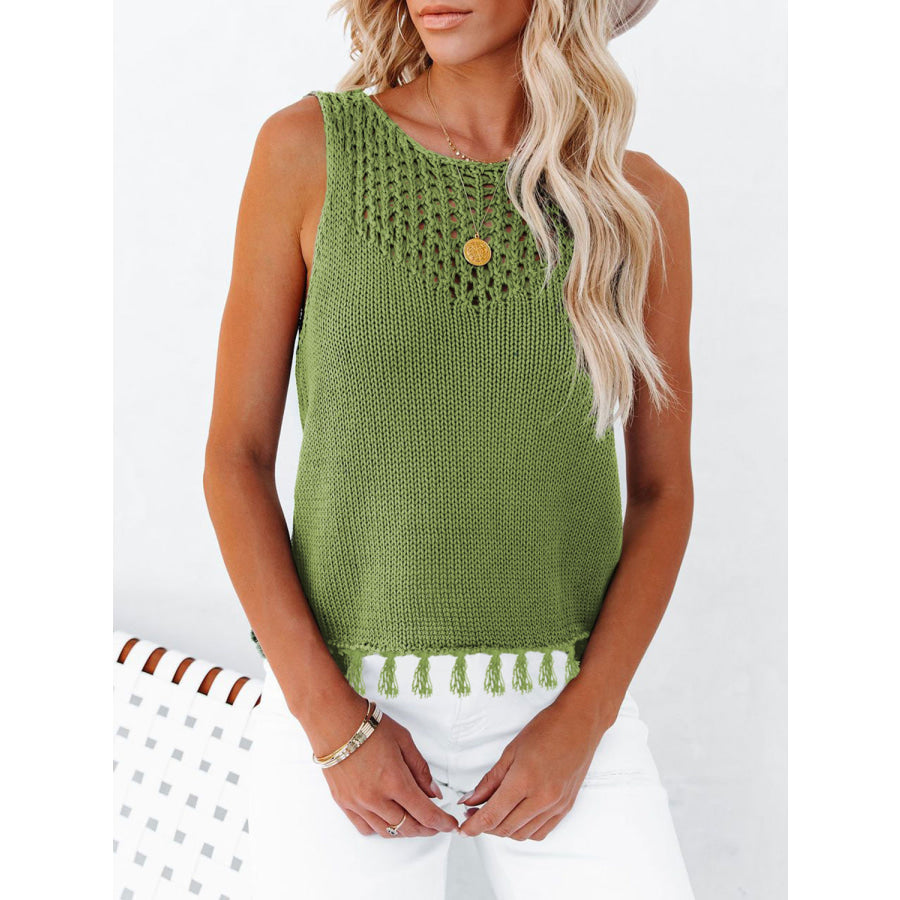 Cutout Tassel Round Neck Tank Apparel and Accessories