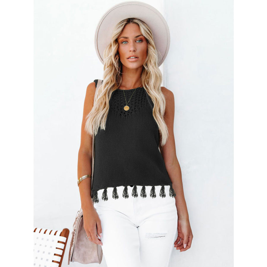 Cutout Tassel Round Neck Tank Apparel and Accessories