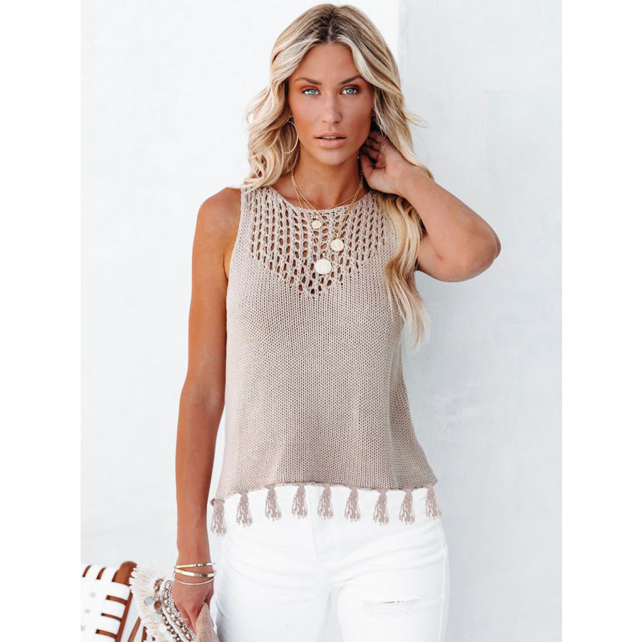 Cutout Tassel Round Neck Tank Apparel and Accessories