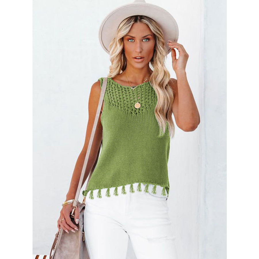 Cutout Tassel Round Neck Tank Apparel and Accessories