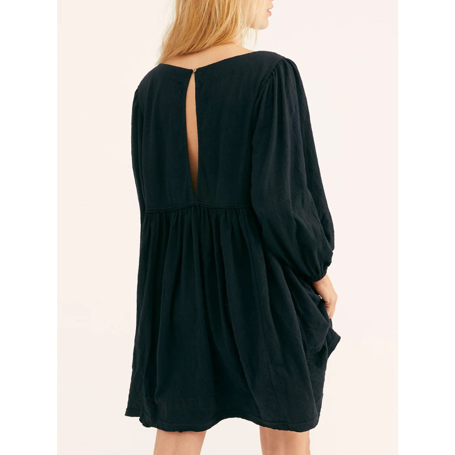 Cutout Textured Long Sleeve Mini Dress Apparel and Accessories