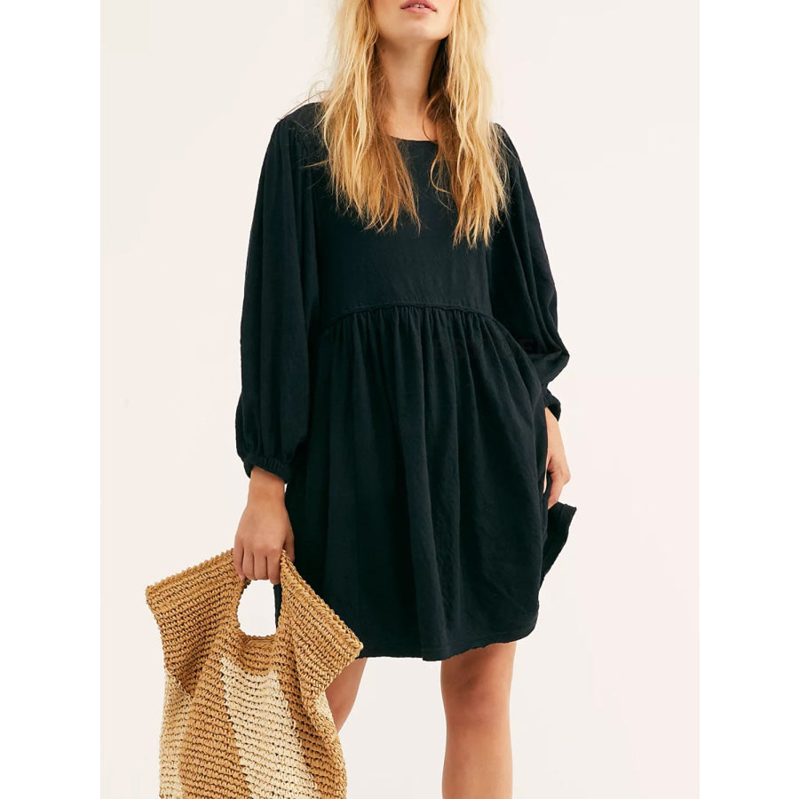 Cutout Textured Long Sleeve Mini Dress Apparel and Accessories