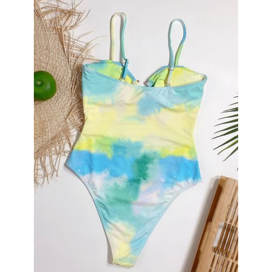 Cutout Tie - Dye Spaghetti Strap One - Piece Swimwear Apparel and Accessories