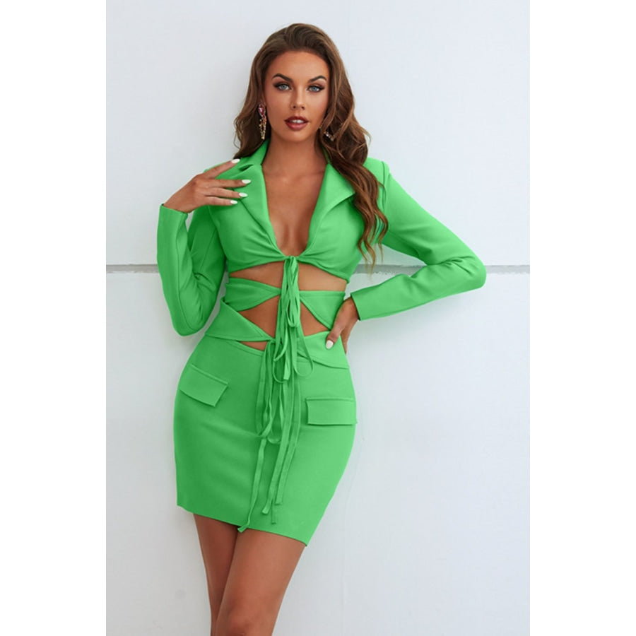 Cutout Tied Blazer and Skirt Set