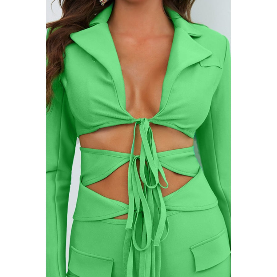 Cutout Tied Blazer and Skirt Set