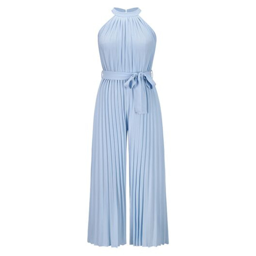 Cutout Tied Pleated Sleeveless Jumpsuit Apparel and Accessories
