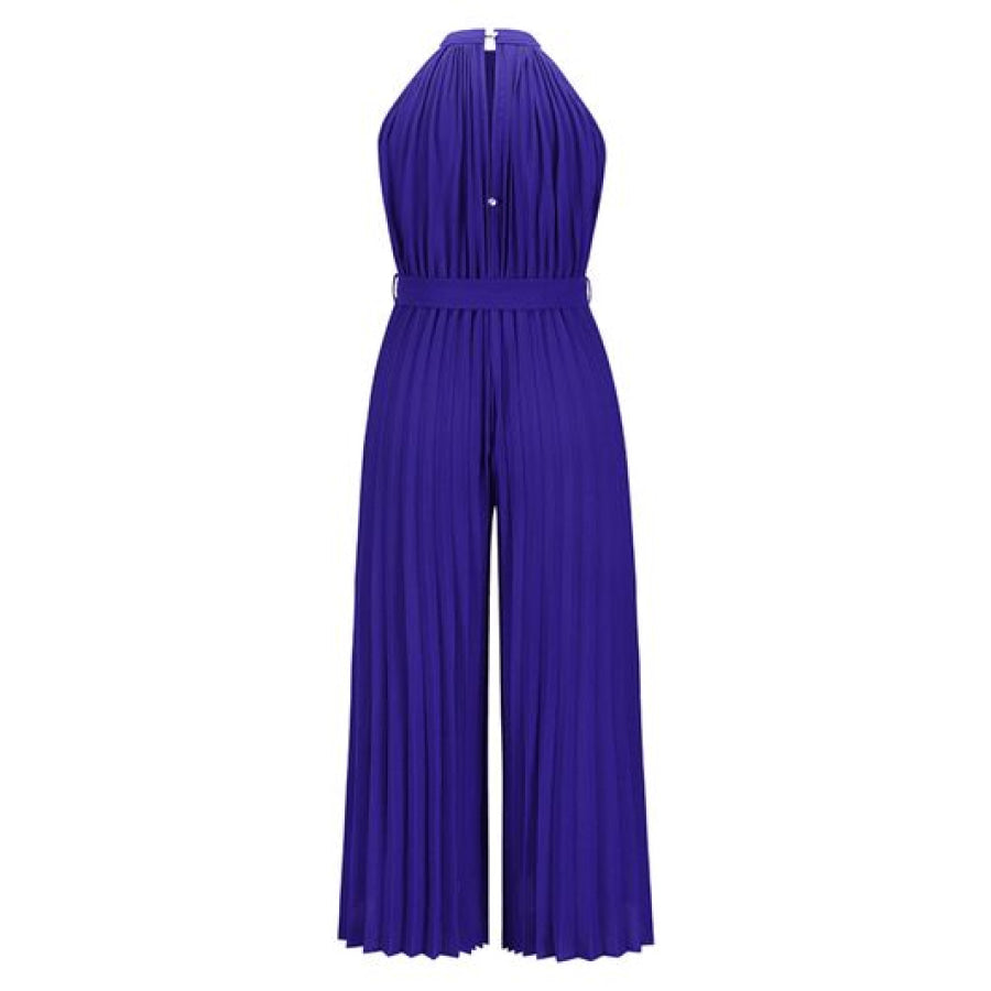 Cutout Tied Pleated Sleeveless Jumpsuit Apparel and Accessories