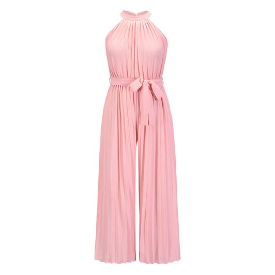 Cutout Tied Pleated Sleeveless Jumpsuit Apparel and Accessories
