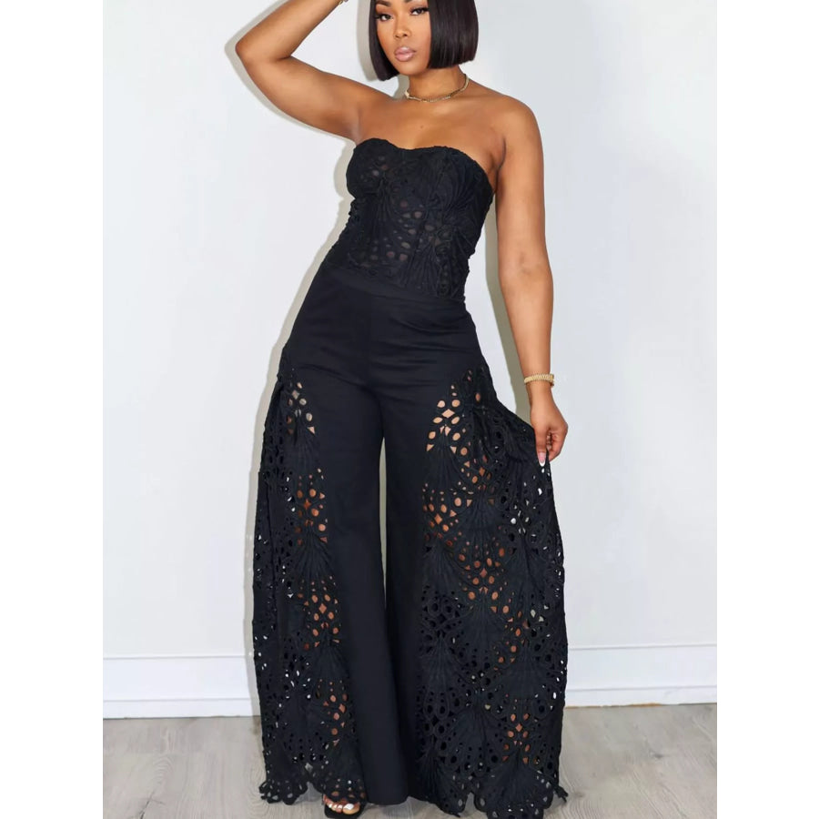 Cutout Tube Top and Wide Leg Pants Set Apparel Accessories