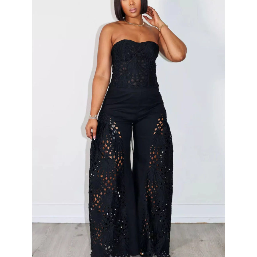 Cutout Tube Top and Wide Leg Pants Set Apparel Accessories