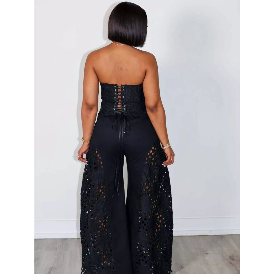Cutout Tube Top and Wide Leg Pants Set Apparel Accessories