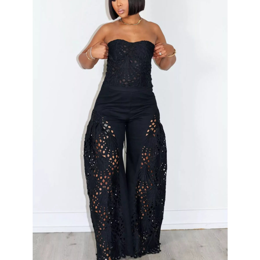 Cutout Tube Top and Wide Leg Pants Set Apparel Accessories