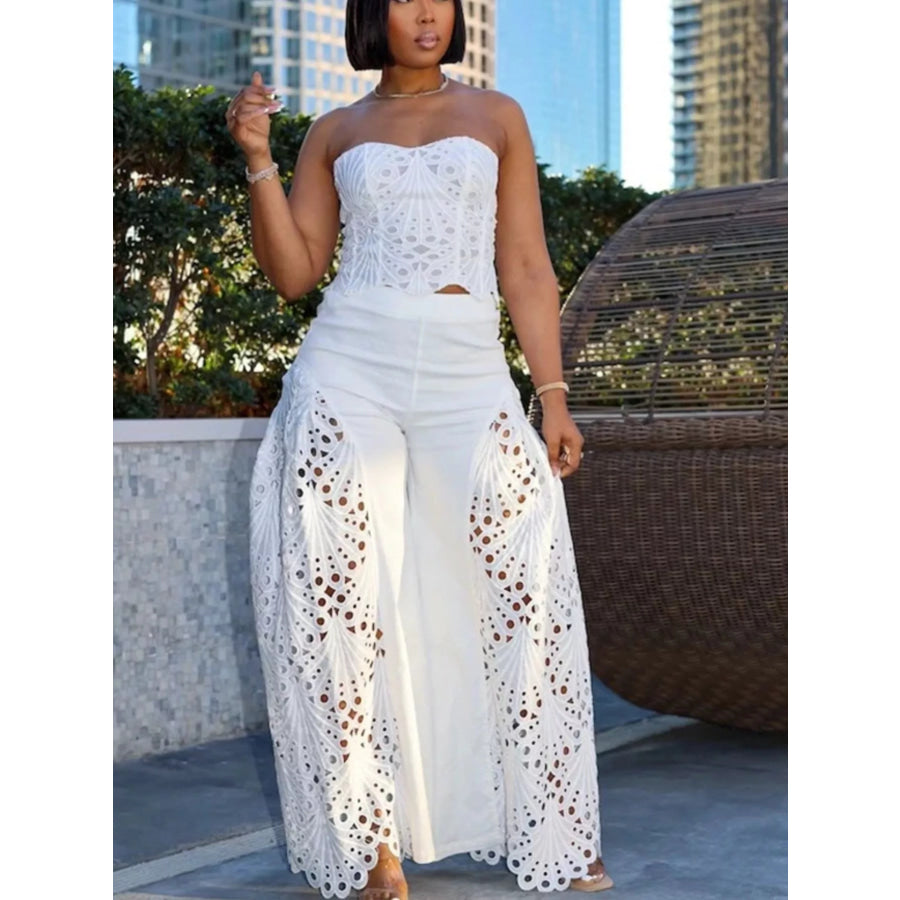 Cutout Tube Top and Wide Leg Pants Set Apparel Accessories