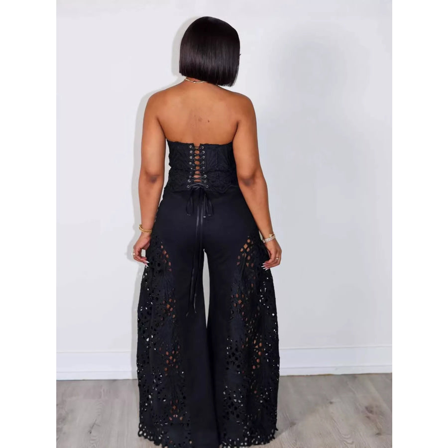 Cutout Tube Top and Wide Leg Pants Set Apparel Accessories