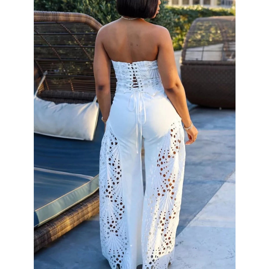 Cutout Tube Top and Wide Leg Pants Set Apparel Accessories