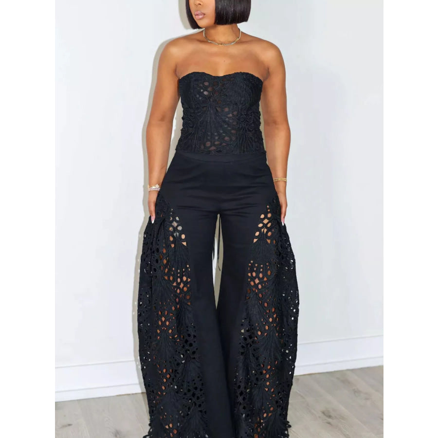 Cutout Tube Top and Wide Leg Pants Set Black / S Apparel Accessories