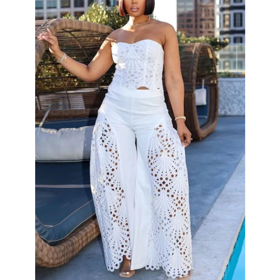 Cutout Tube Top and Wide Leg Pants Set White / S Apparel Accessories