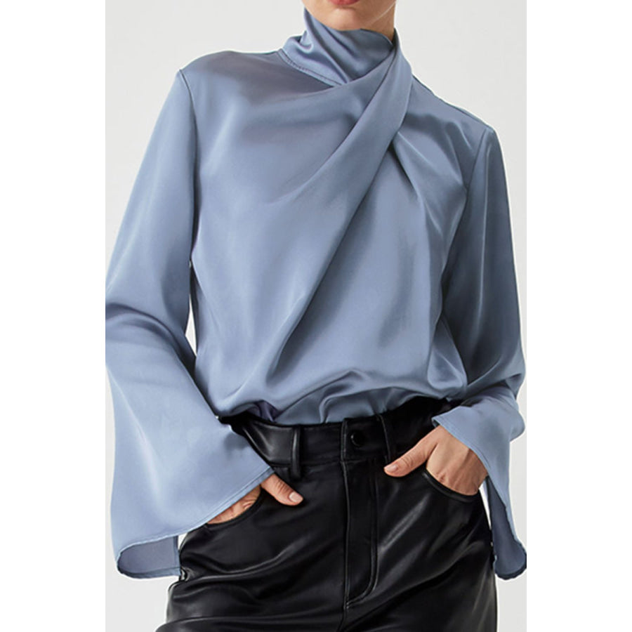 Cutout Turtleneck Long Sleeve Blouse Dusty Blue / S Apparel and Accessories