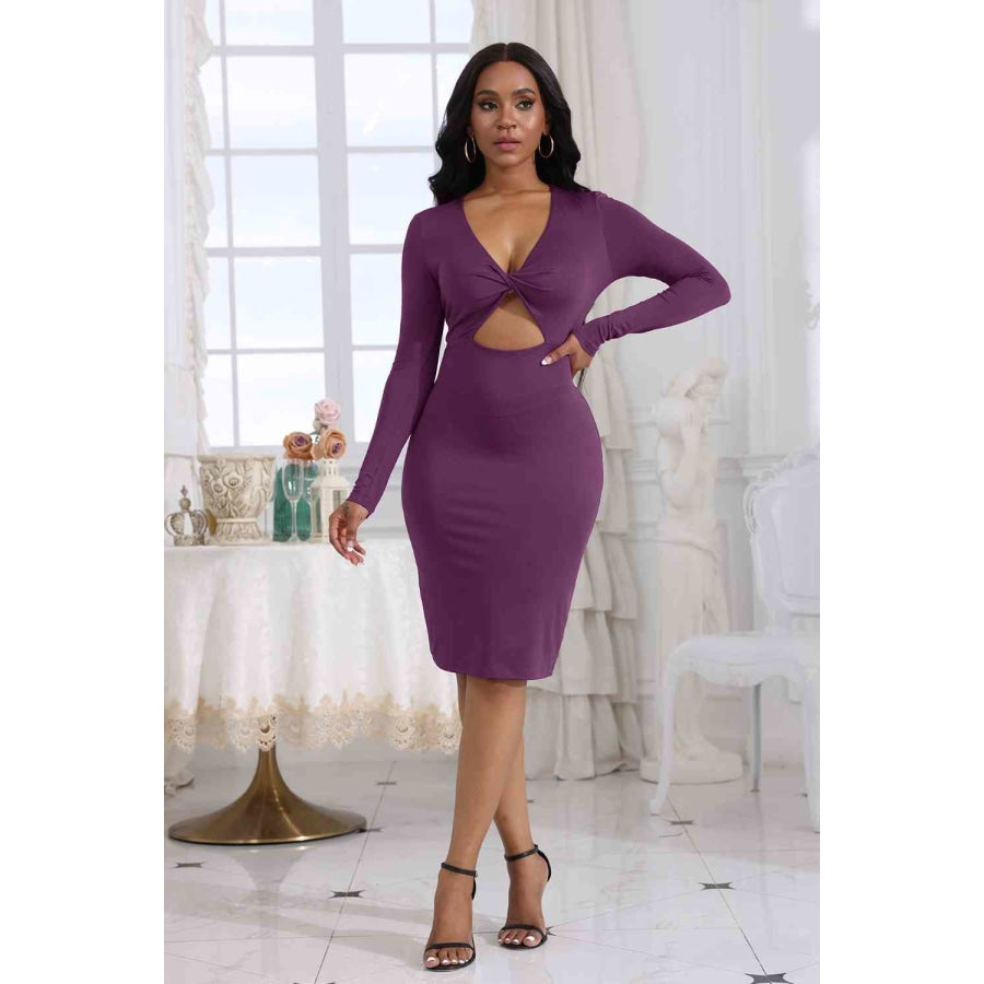 Cutout Twisted Long Sleeve Dress Dusty Purple / S