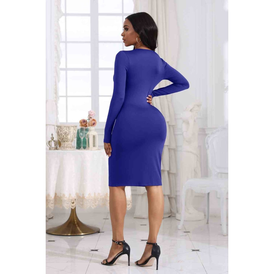 Cutout Twisted Long Sleeve Dress Royal Blue / S