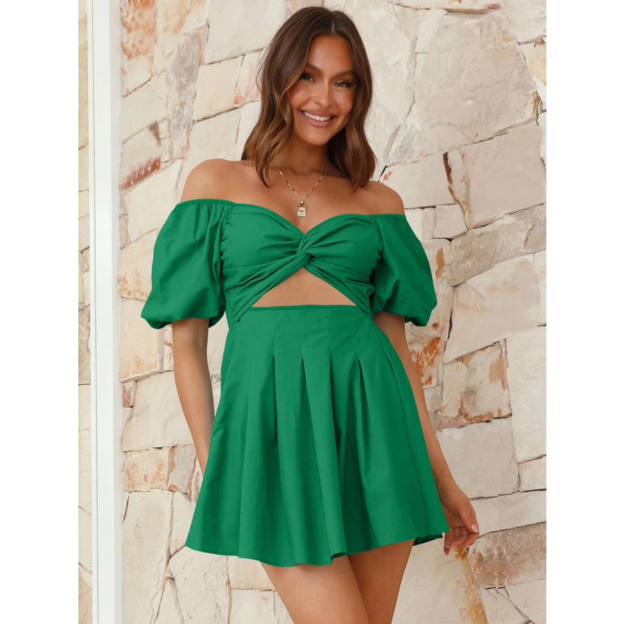 Cutout Twisted Off-Shoulder Short Sleeve Dress Apparel and Accessories