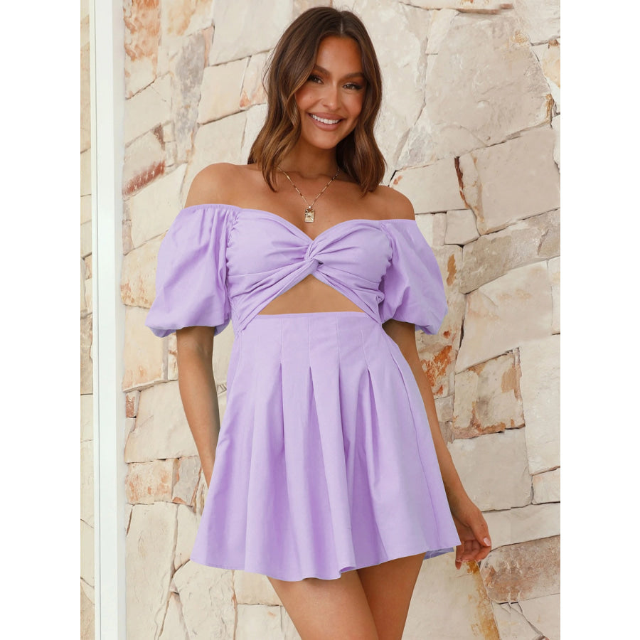 Cutout Twisted Off-Shoulder Short Sleeve Dress Apparel and Accessories