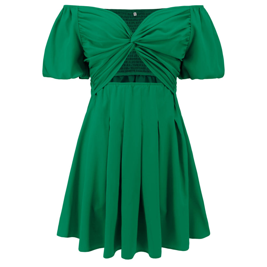 Cutout Twisted Off-Shoulder Short Sleeve Dress Green / S Apparel and Accessories