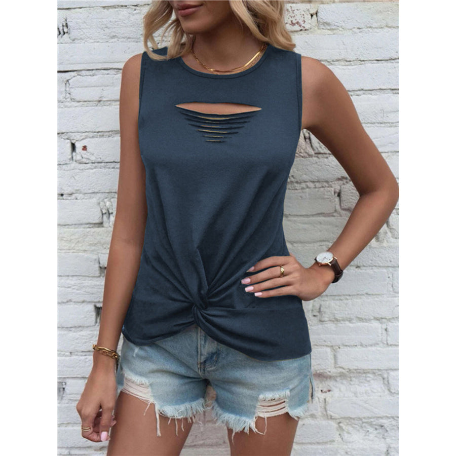 Cutout Twisted Round Neck Tank Apparel and Accessories