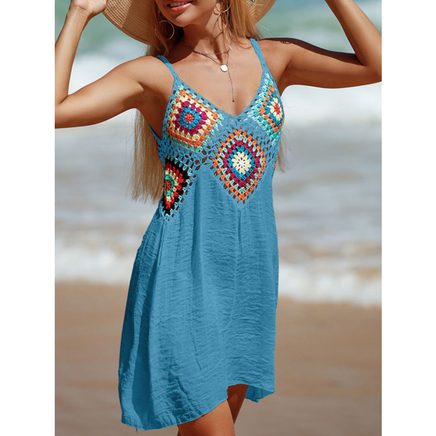 Cutout V-Neck Cover-Up Dress Sky Blue / One Size Apparel and Accessories