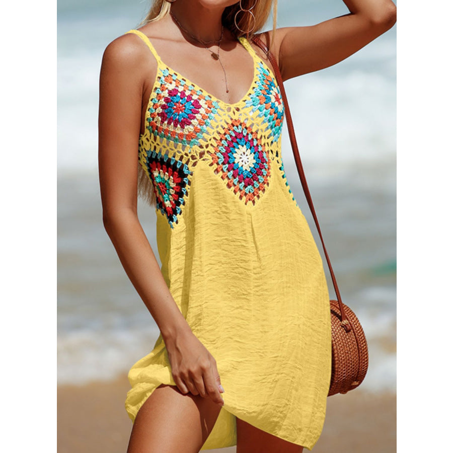 Cutout V-Neck Cover-Up Dress Yellow / One Size Apparel and Accessories