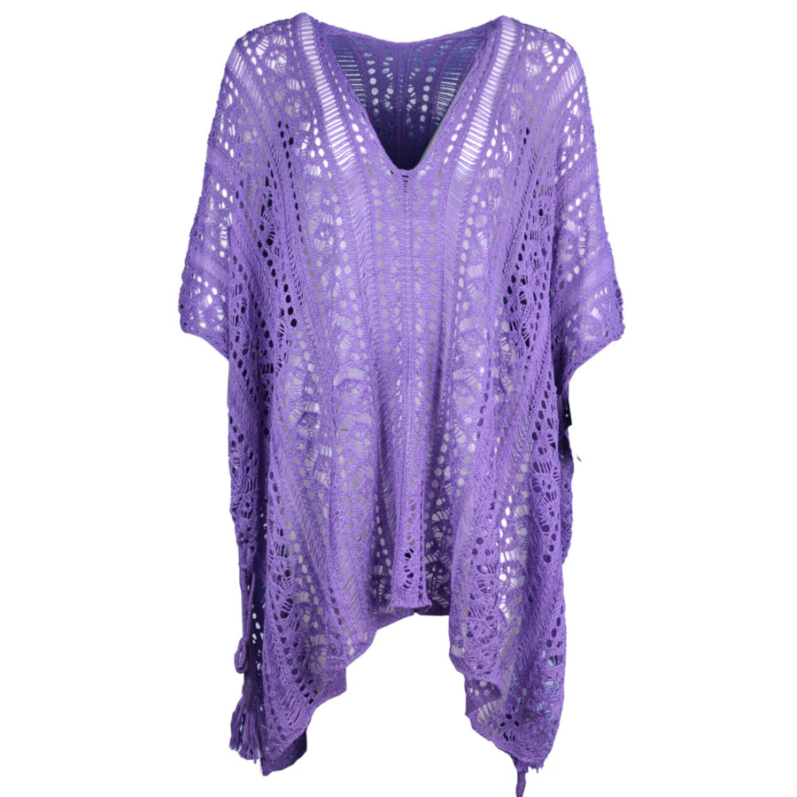 Cutout V - Neck Cover - Up with Tassel Lavender / One Size Apparel and Accessories