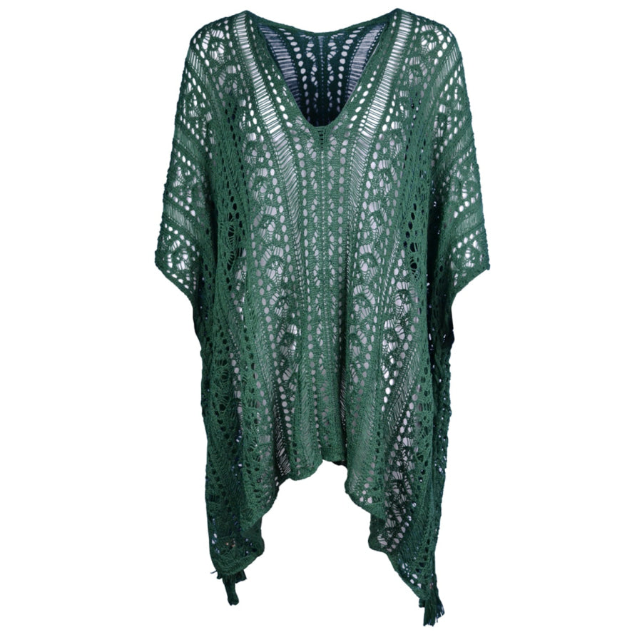 Cutout V - Neck Cover - Up with Tassel Deep Teal / One Size Apparel and Accessories