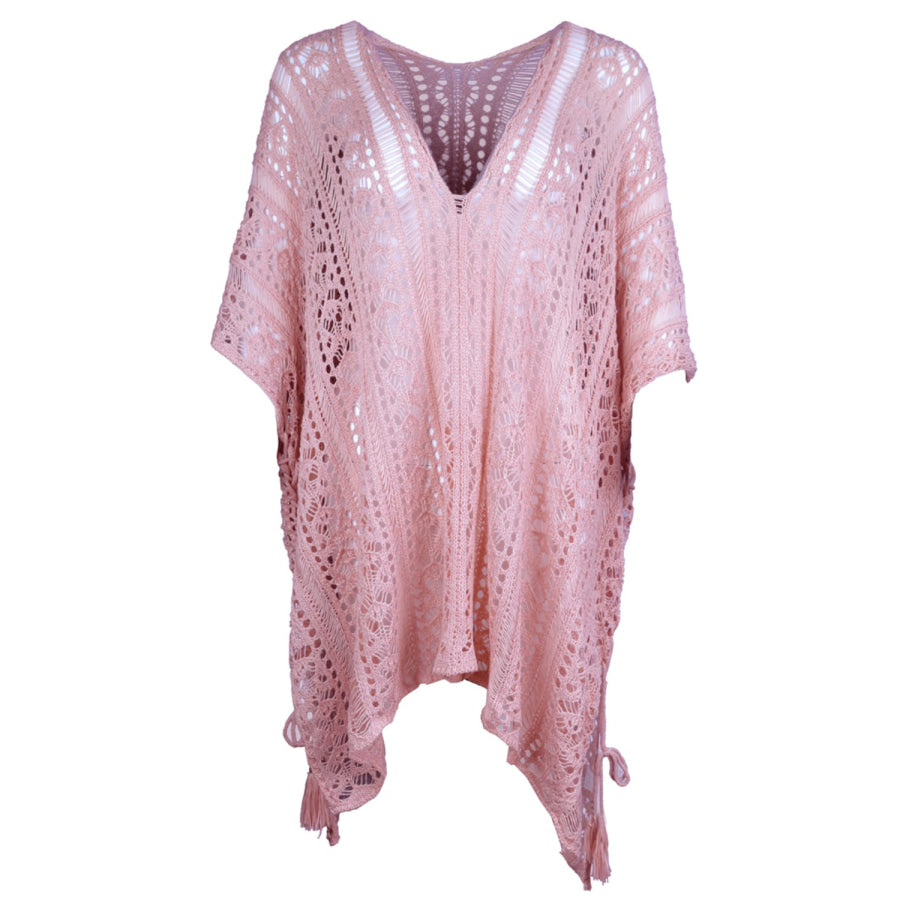 Cutout V - Neck Cover - Up with Tassel Dusty Pink / One Size Apparel and Accessories