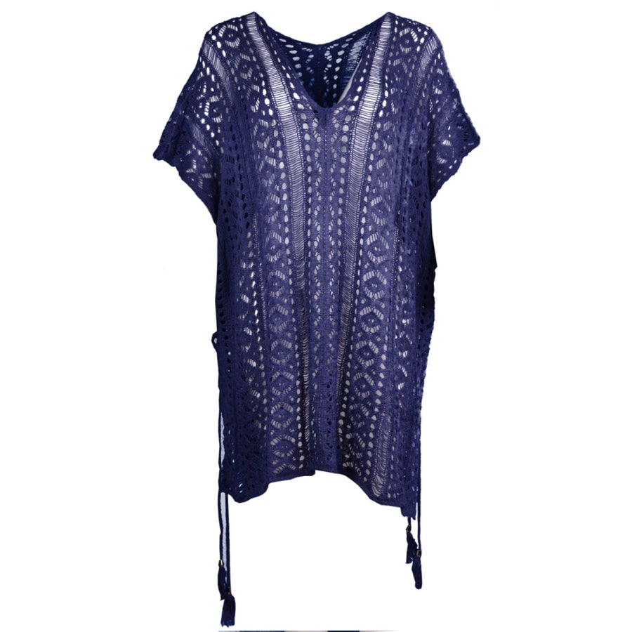 Cutout V - Neck Cover - Up with Tassel Navy / One Size Apparel and Accessories