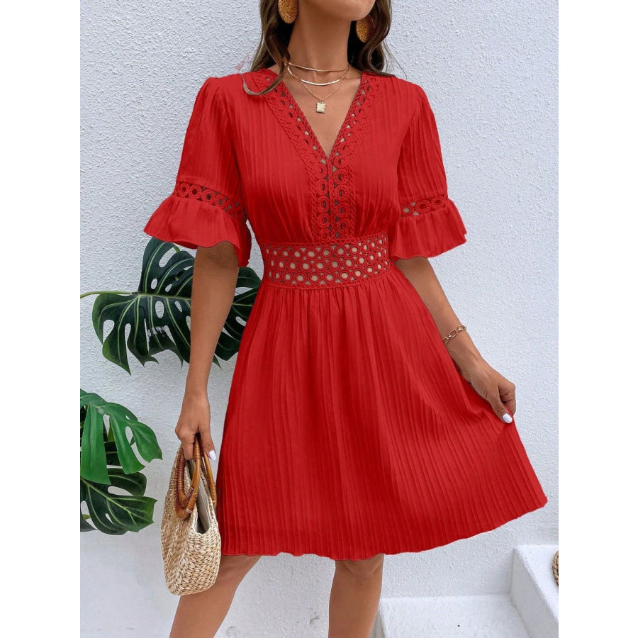 Cutout V-Neck Flounce Sleeve Mini Dress Apparel and Accessories